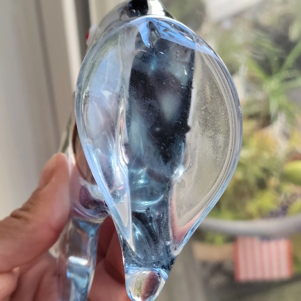 Murano-Style Art Glass Clear Blue Fish Paperweight Red-Eyed Accent